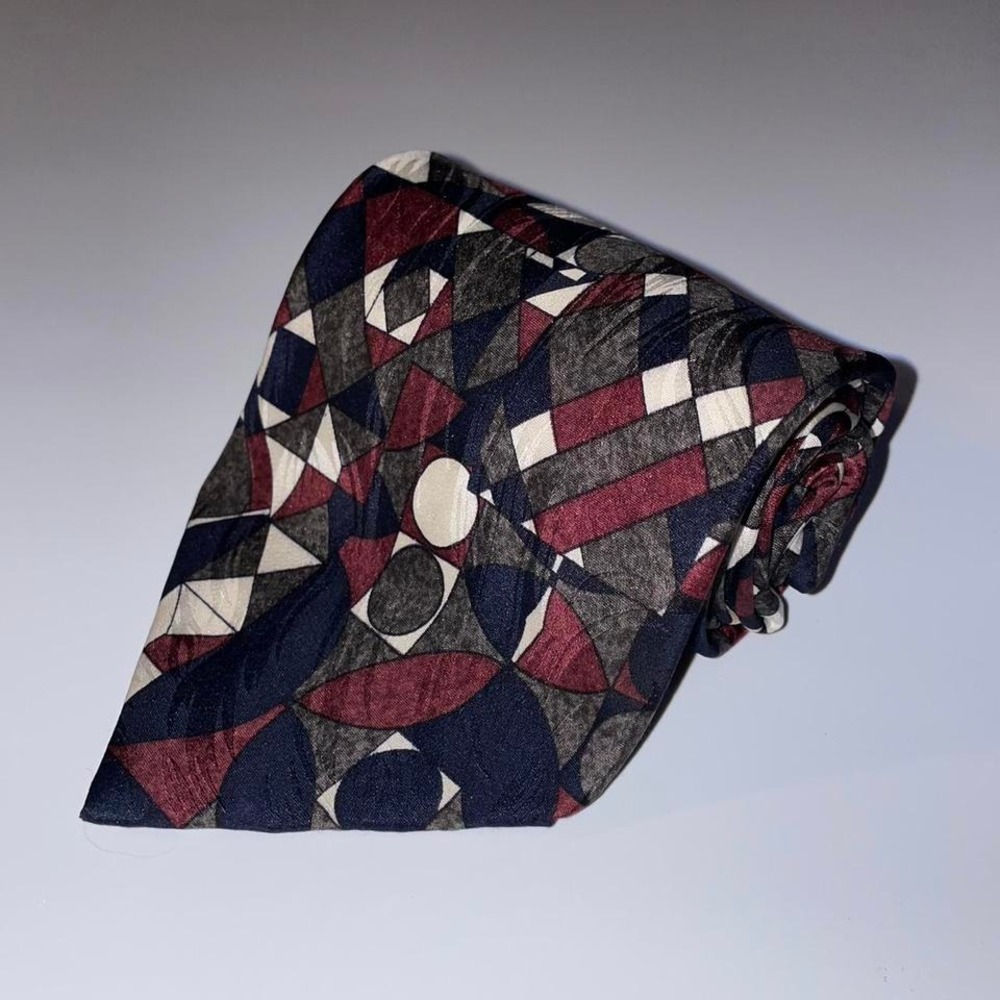 Bellini silk geometric mosaic‎ tie made in Usa imported silk
